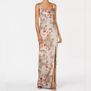 Adrianna Papell Metallic Floral Print Column Gown Size 16